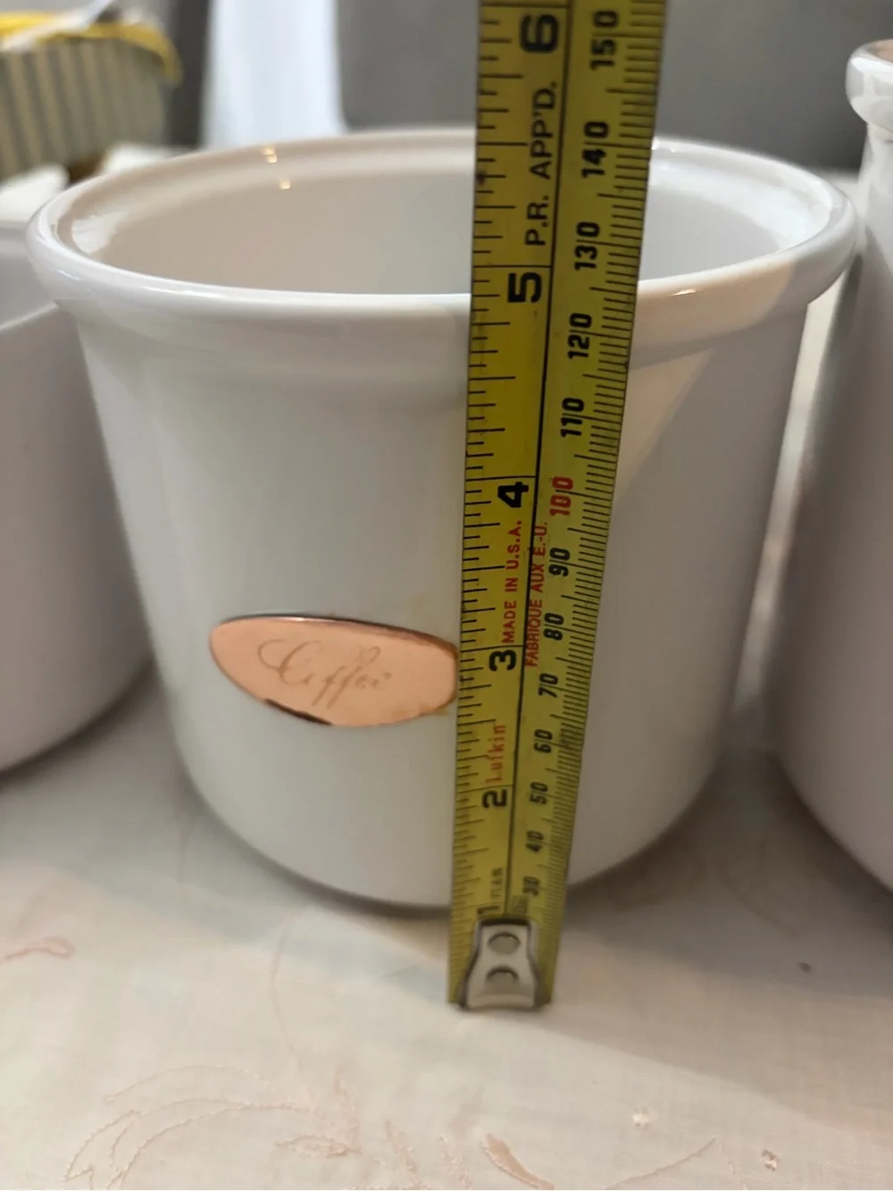White Ceramic Kitchen Canister Set with Copper Lids - Picture 9 of 12